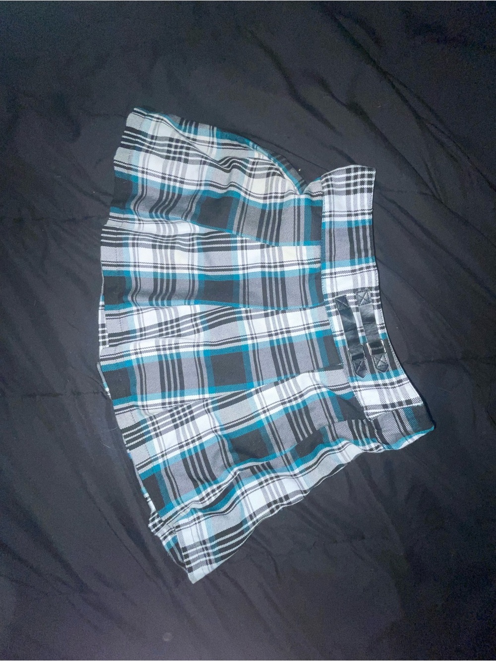 Justice Plaid Pleated Mini Skirt in Black, White & Teal